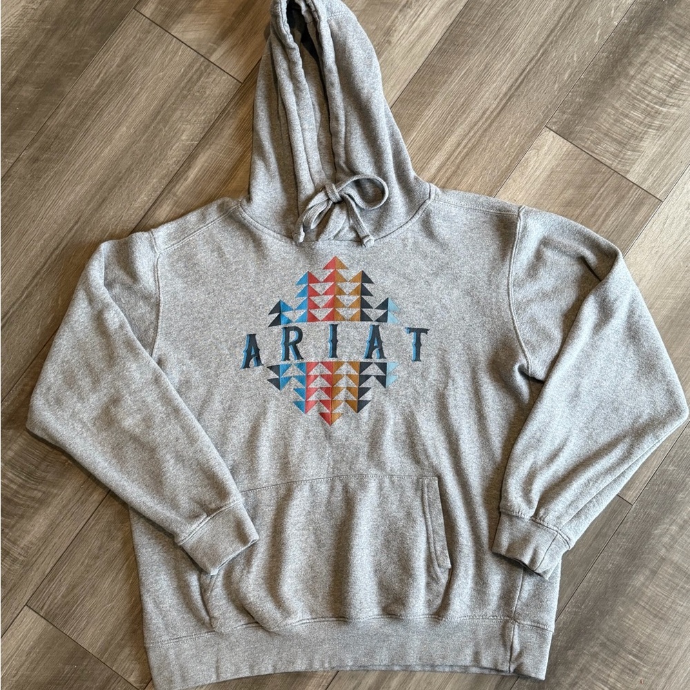 Ariat Southwestern Logo Hoodie Women’s Gray Western Cowgirl Pullover Sweatshirt